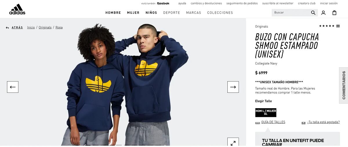 La publicación en el sitio oficial de Adidas para adquirir el buzo de Boca. / Gentileza.