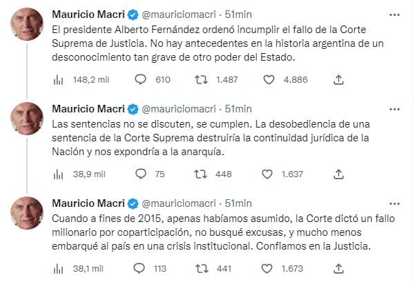 Los tuits de Mauricio Macri