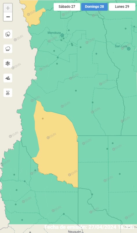 Alerta amarilla por viento Zonda para el sur de la provincia. Gentileza: SMN.