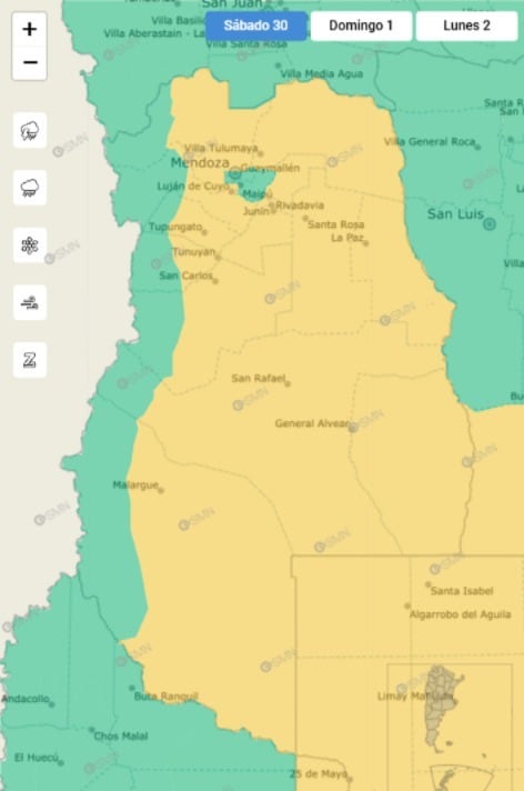 Sábado 30 de noviembre: alerta amarilla por tormentas y Zonda en el territorio mendocino.