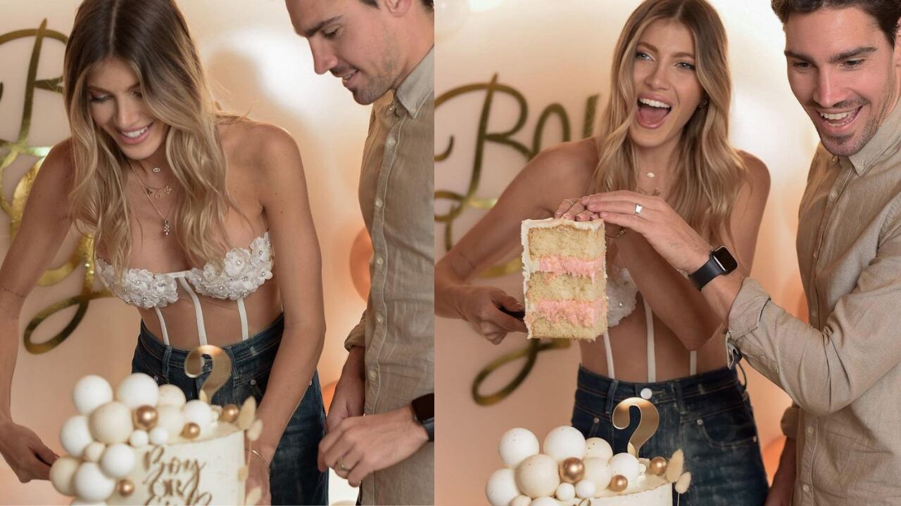 Cale Ruggeri y su novio en el gender reveal de su bebé