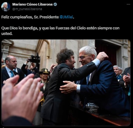 Figuras de la política felicitaron a Milei en el día de su cumpleaños. Foto: captura.