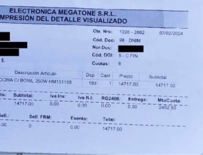 El hombre compartió la “evidencia” de que le cobraron el precio que realmente pagó en la página, es decir, $14.717 en seis cuotas sin interés de “2.452,83. Foto: Captura de video.