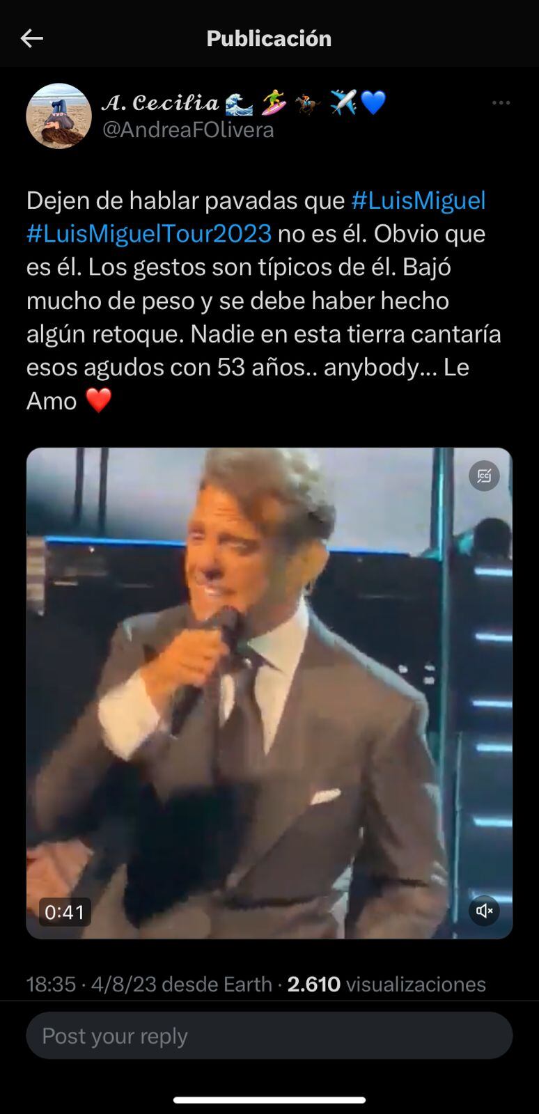 Luis Miguel en Argentina. Captura de pantalla.