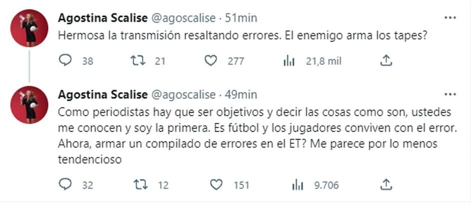 Luego la periodista borró los tweets. Foto: Twitter.