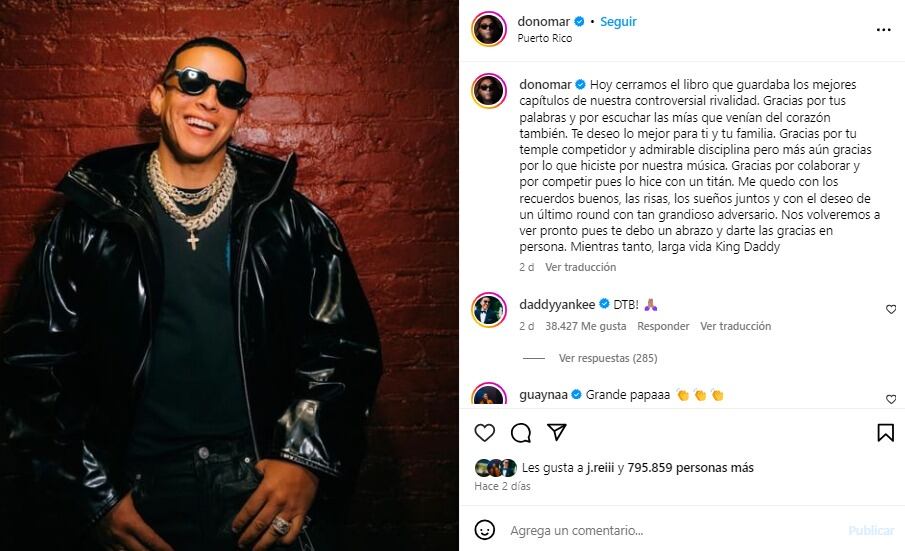 Se terminó la rivalidad entre Daddy Yankee y Don Omar. / Instagram