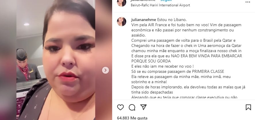 La publicación de Juliana Nehme en intagram.