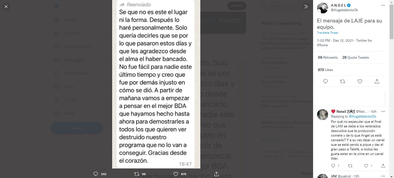 Ángel de Brito reveló varios mensajes de Antonio Laje haciendo frente a las denuncias de maltrato en su contra