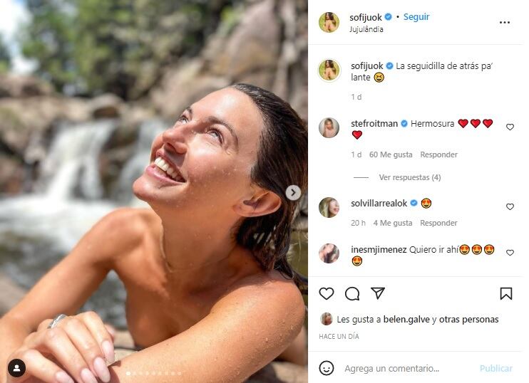 Sofía Jujuy Jiménez se sacó toda la ropa y posó para Instagram desde una cascada en Córdoba