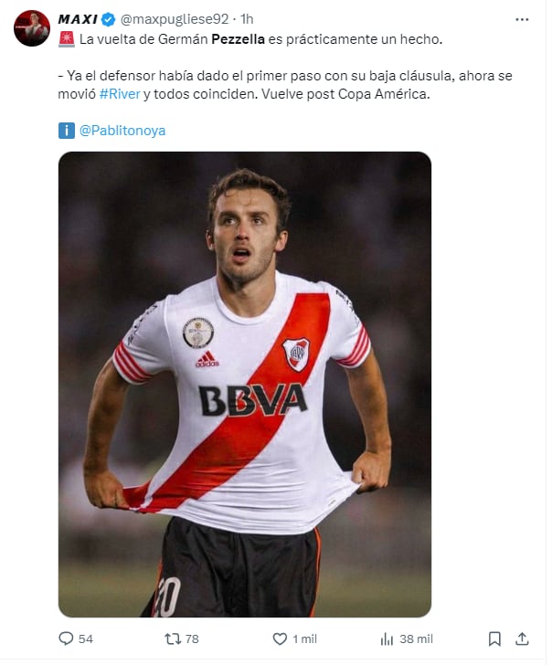 Germán Pezzella estaría cerca de volver a River