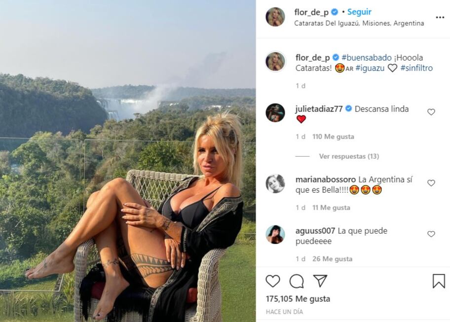 Flor Peña compartió postales jugadas desde las Cataratas del Iguazú.