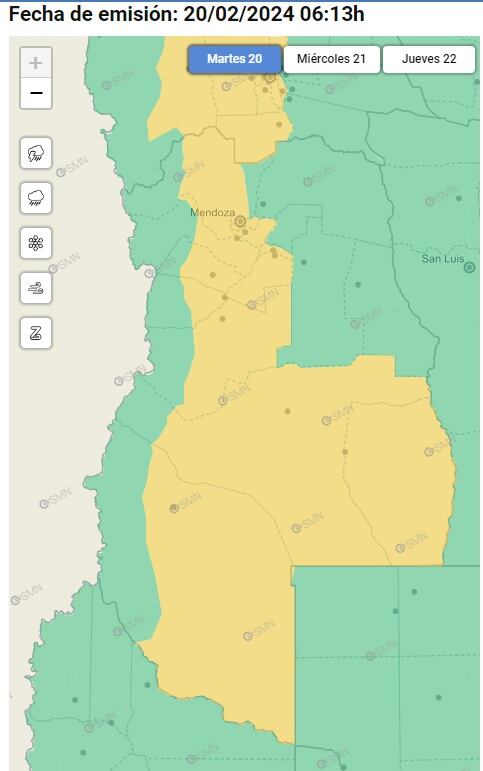 Alerta amarilla por tormentas con granizo en Mendoza (SMN)