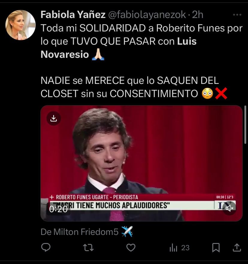 Repudiaron en redes la pregunta de Luis Novaresio a Robertito Funes