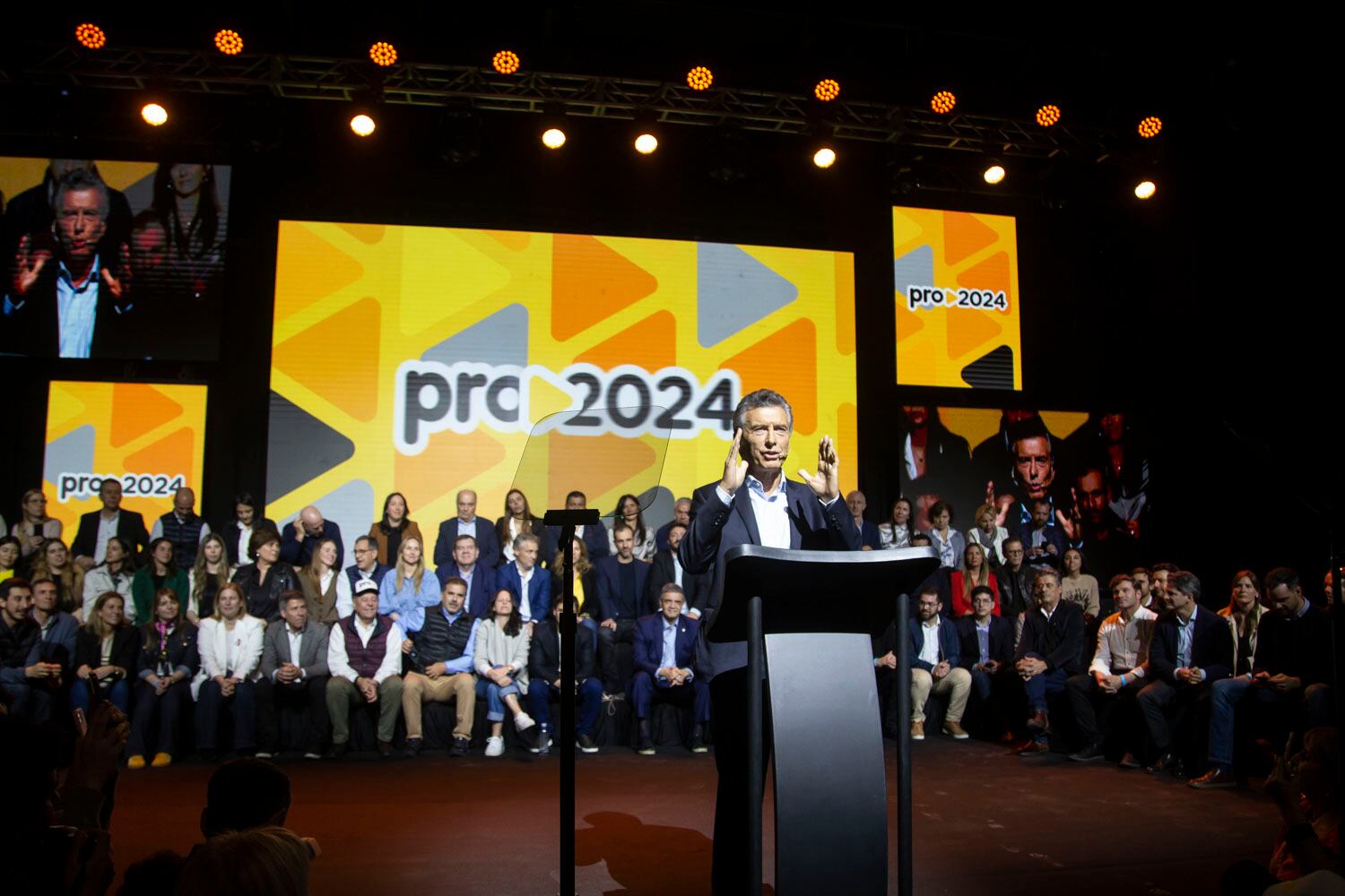 El ex presidente Mauricio Macri durante el acto de relanzamiento del PRO. FOTO NA: DAMIAN DOPACIO.