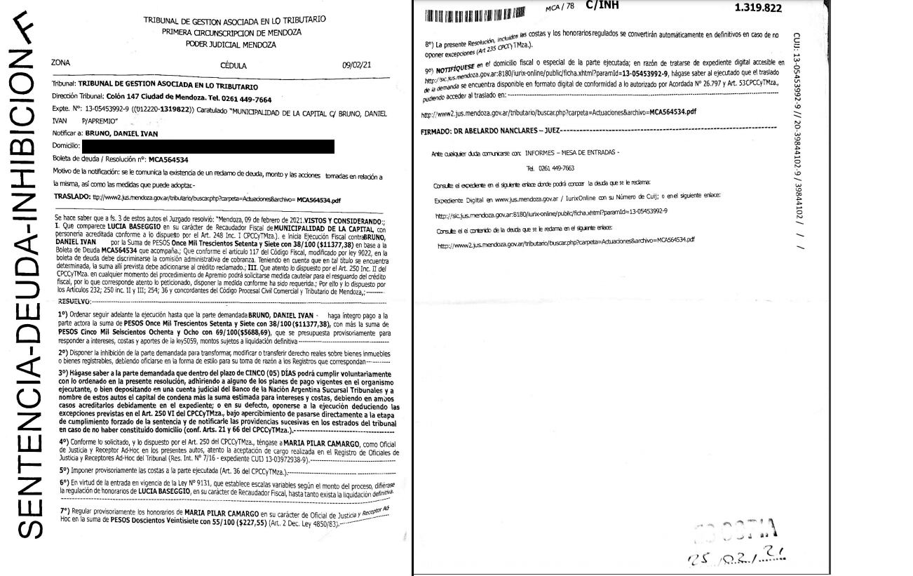 La sentencia condenatoria contra Bruno Daniel, quien deberá pagar cerca de 19.000 pesos.