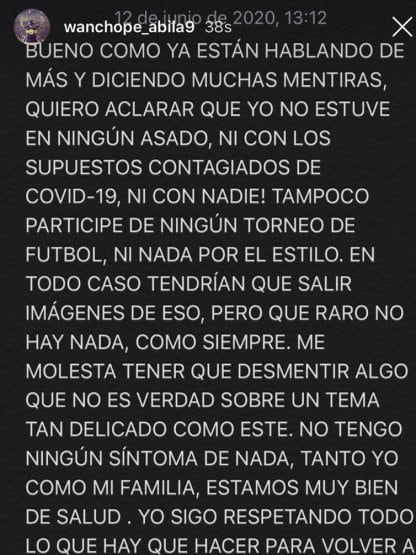 El delantero de Boca, Ramón Abila, realizó un descargo en su cuenta de istagram y negó todas las acusaciones recibidas.