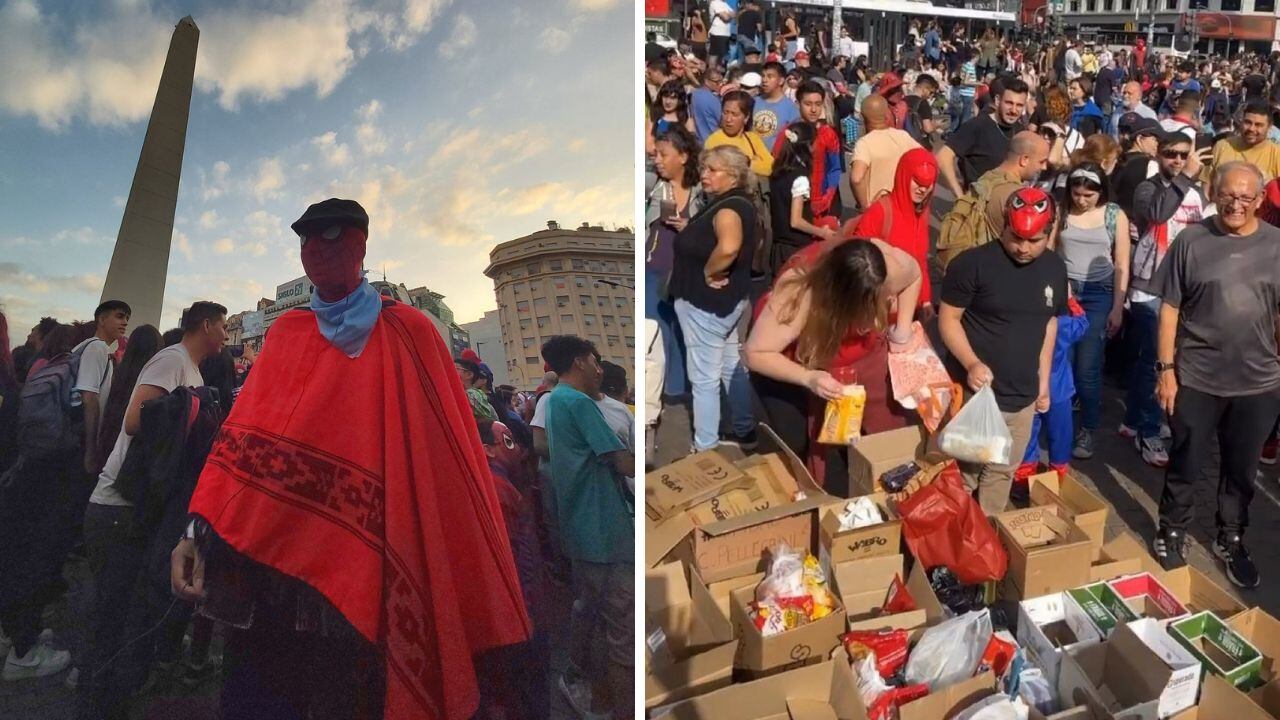 Todo tipo de Spider-Man dijeron presente en el Obelisco. Foto: X.