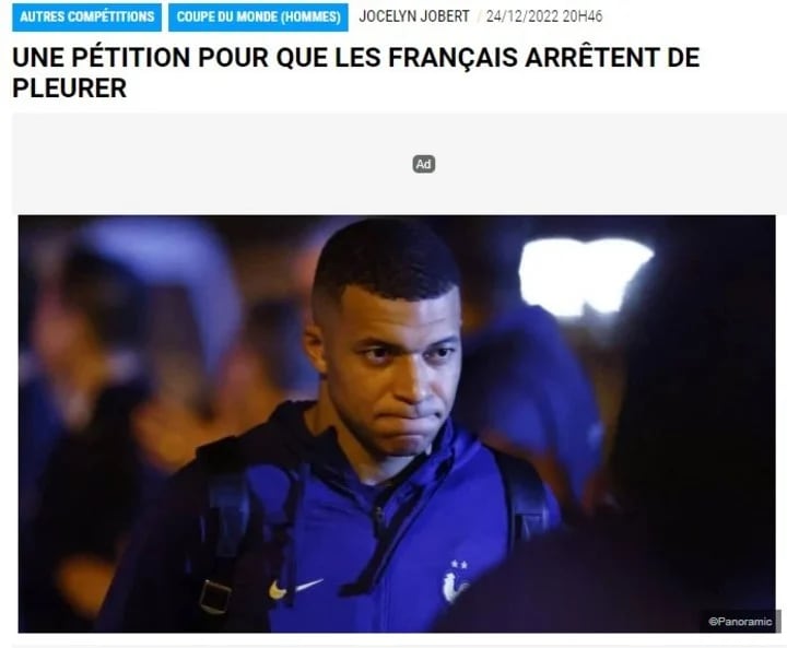 Mbappé frustrado en la nota de Football365.