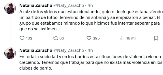 La diputada de Unión por la Patria publicó un descargo tras ser involucrada en una pelea durante un partido de fútbol.