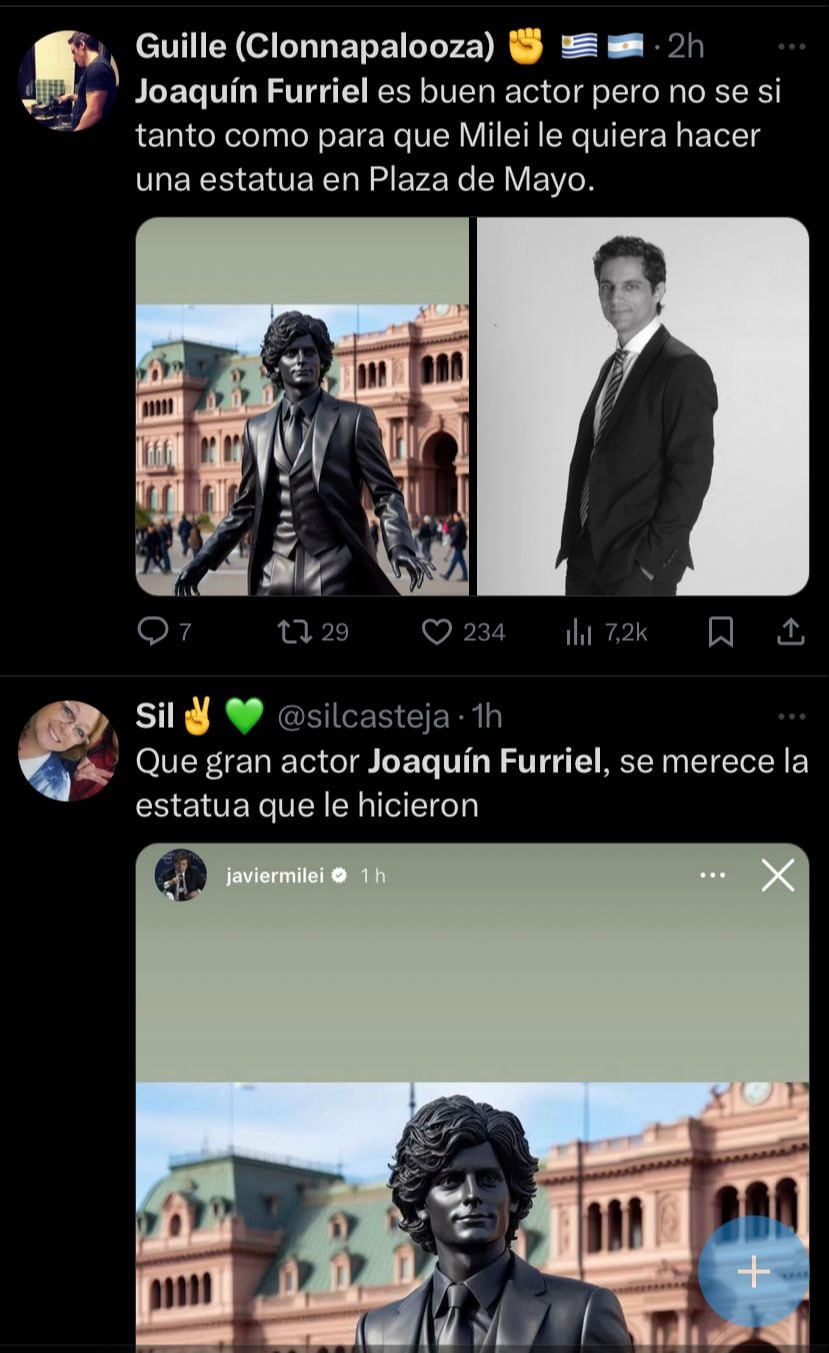 La supuesta estatua de Javier Milei que se parece más a Joaquín Furriel.