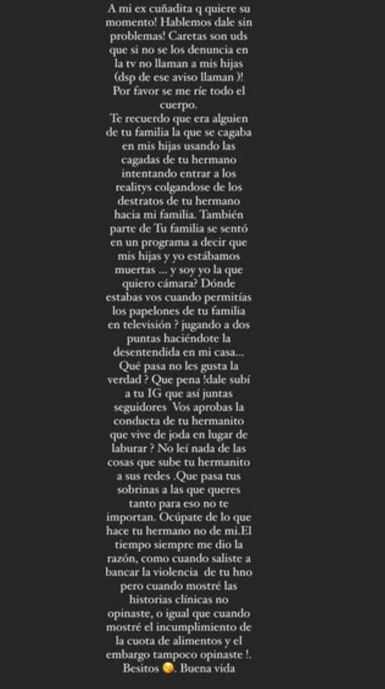 El enorme texto a la familia de su ex.