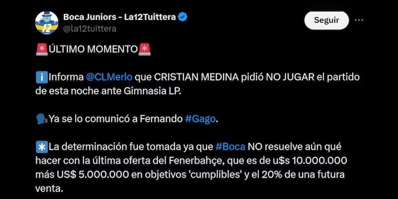 Cristian Medina le comunicó al entrenador que no quiere jugar.