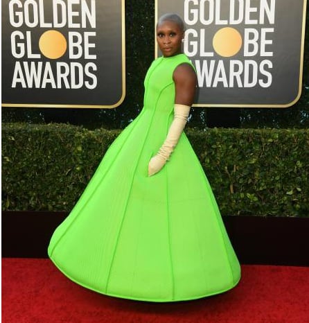 La actriz Cynthia Erivo en la alfombra roja de los Golden Globes Awards