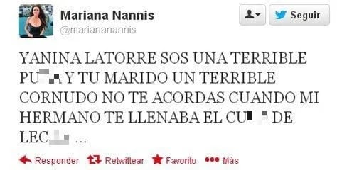 El icónico tuit de Mariana Nannis contra Yanina Latorre.