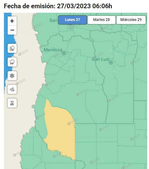 Alerta amarilla por Zonda en Malargüe (SMN)