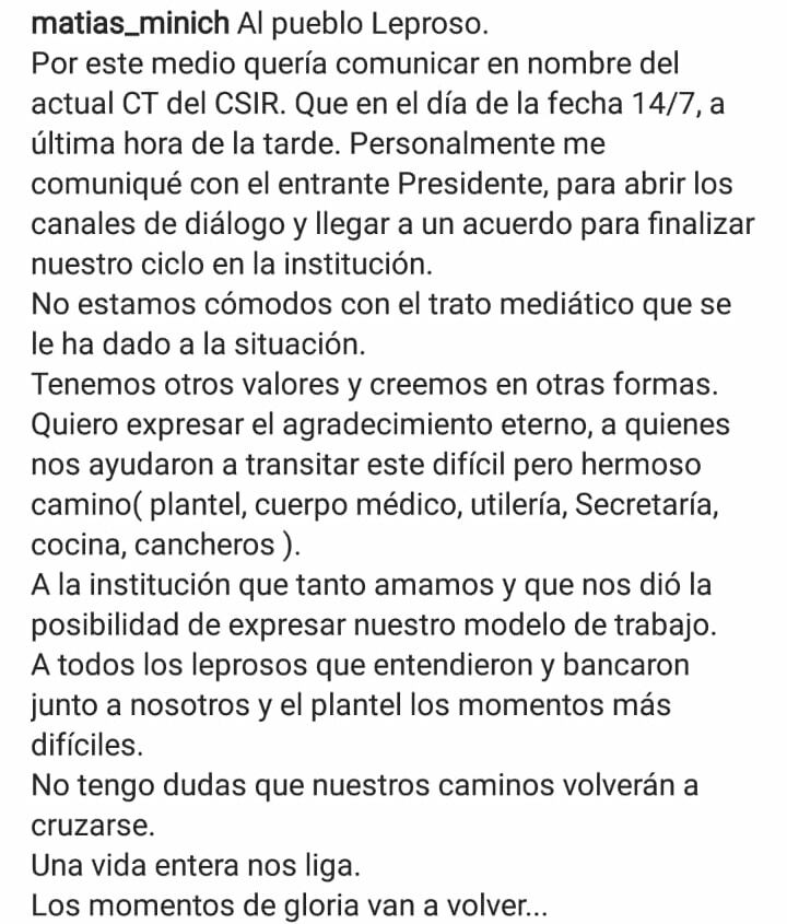 En la carta dice que no se sienten cómodos con el trato mediático que le dieron a su salida.