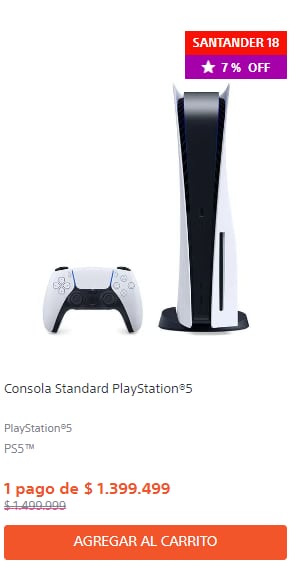 Oferta de Play Station 5 en store.sony.com.ar