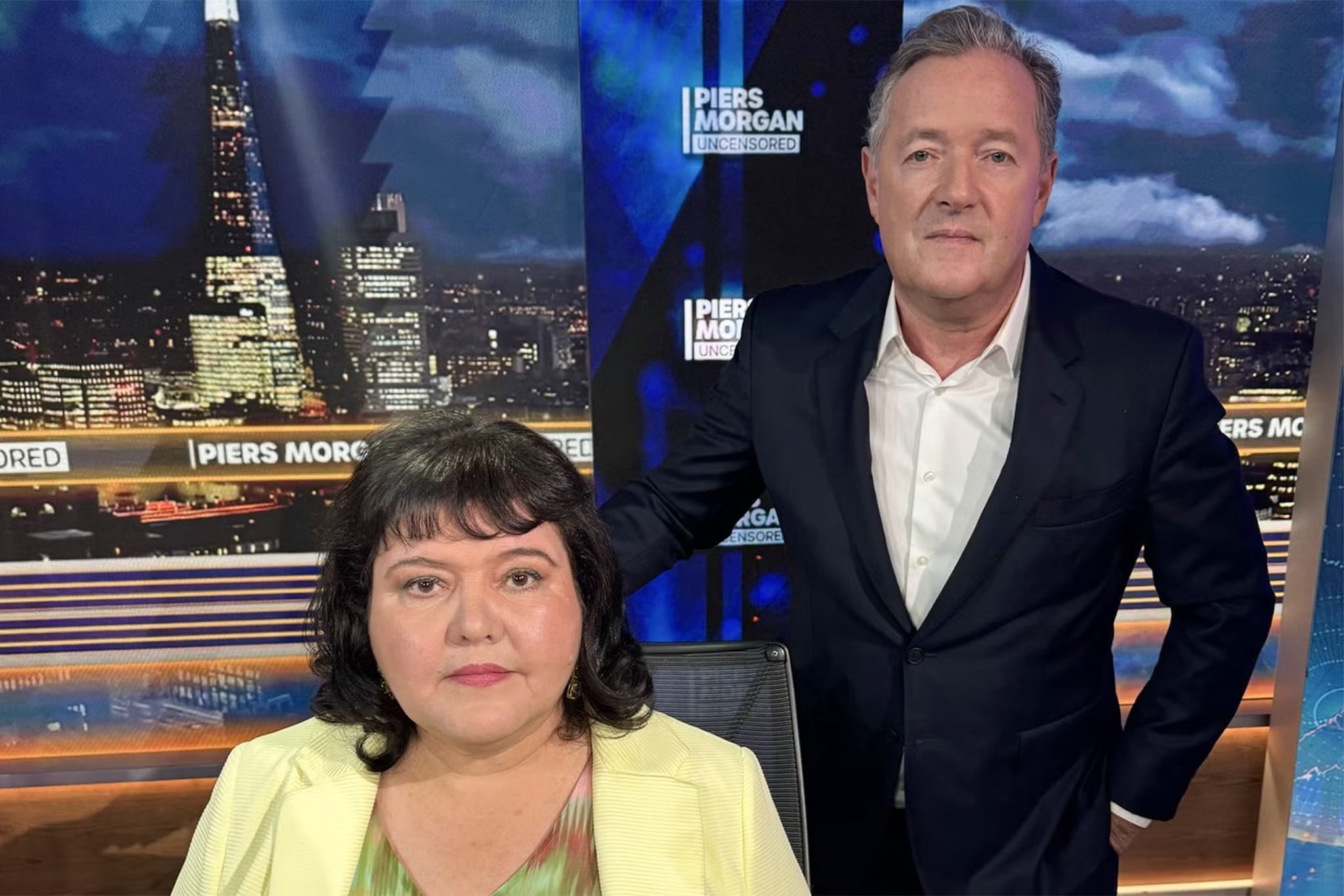 Fiona Harvey junto al periodista Piers Morgan desmintió los hechos que narra la serie.