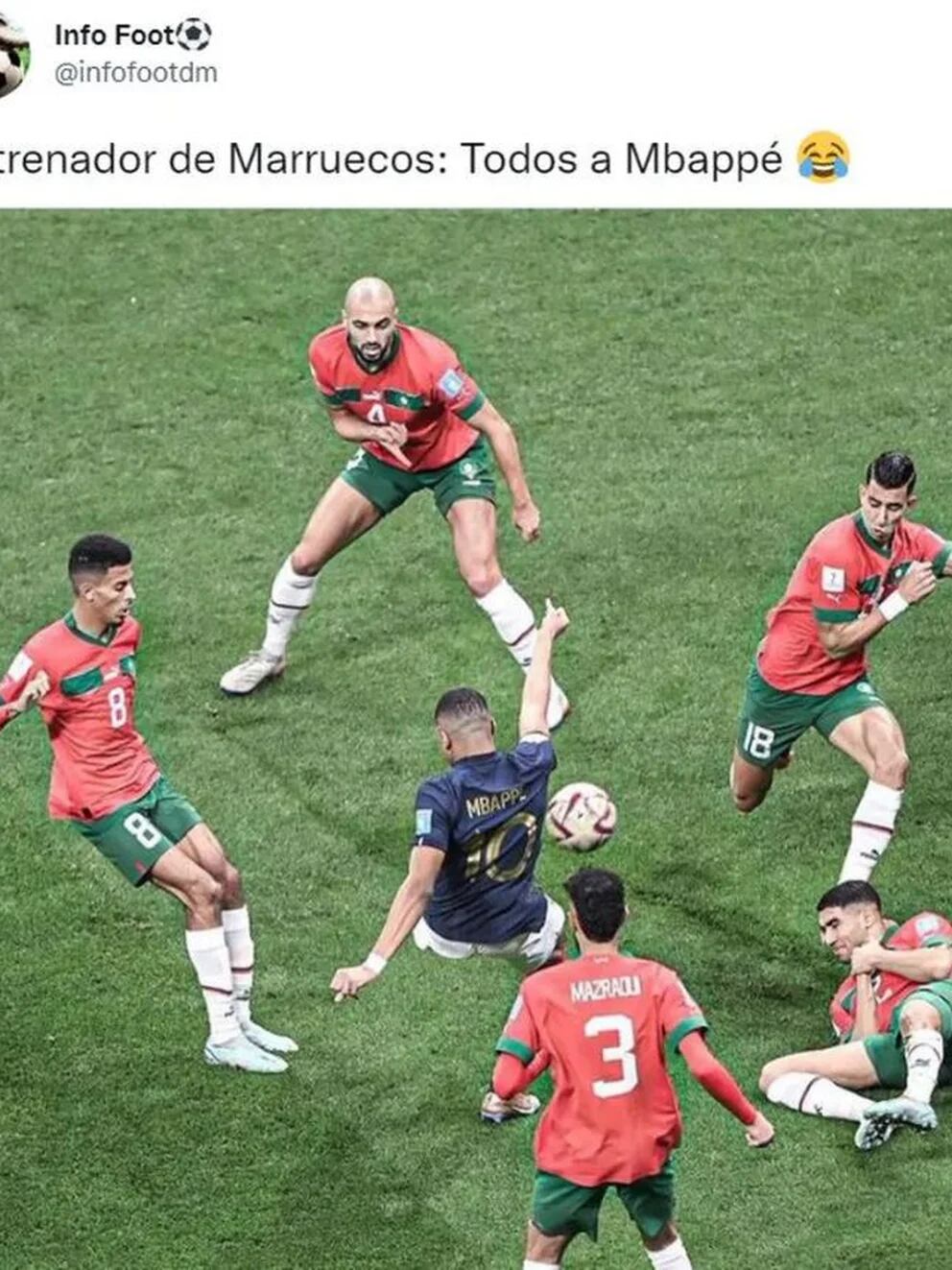 Internet se llenó de divertidos memes tras el triunfo de Francia ante Marruecos. Foto: Infobae