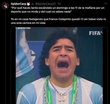 Los mejores memes del debut de Colapinto en F1. Foto: captura.