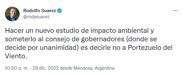 El gobernador Rodolfo Suárez confirmó que no hará los estudios pedidos por La Pampa, por lo tanto no avanzará con la obra.