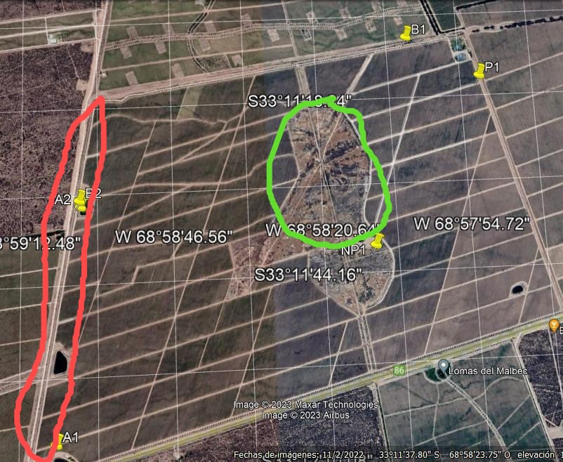 En unos mapas se han señalado con rojo las zonas donde se detectó la presencia de este roedor de dientes rojizos, y es cercano a la zona productiva de la viña... mientras que el centro de la propiedad de 70 hectáreas tiene dibujado un círculo verde. 