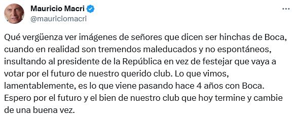 Mauricio Macri criticó a los hinchas de Boca que abuchearon a Javier Milei en La Bombonera.