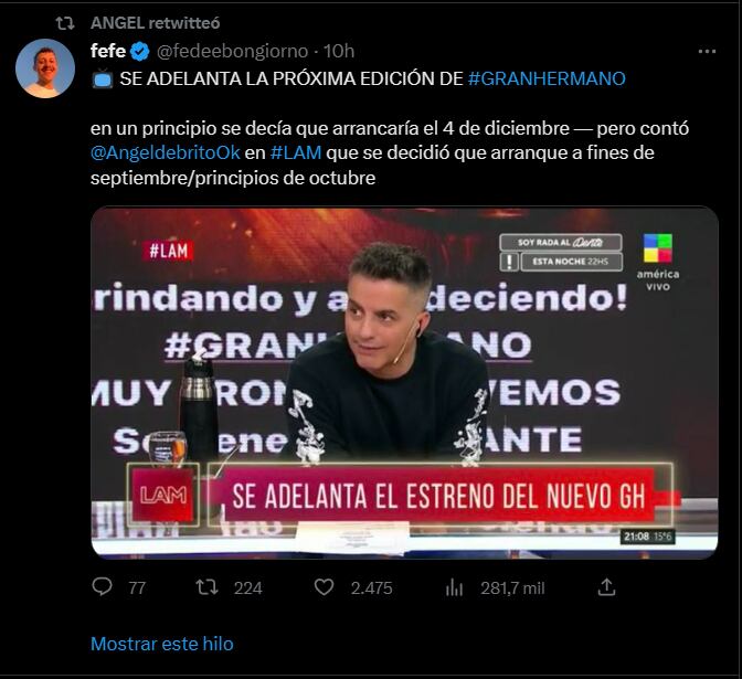 Ángel De Brito anunció que se adelantó el lanzamiento del nuevo Gran Hermano