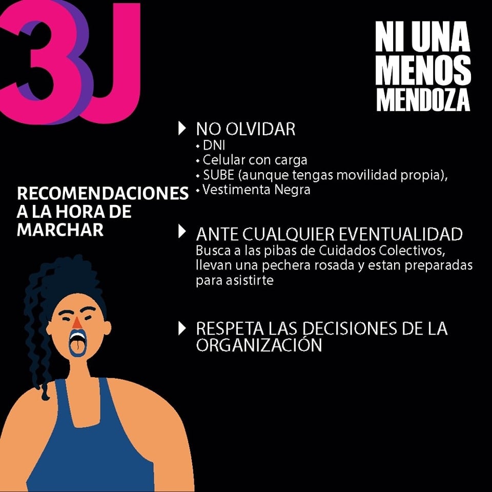 Recomendaciones al asistir a la marcha. Foto: Facebook/Niunamenos Mendoza