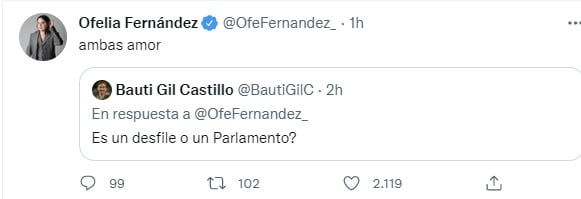 Críticas a Ofelia Fernández por el look para la Legislatura porteña  (Twitter)