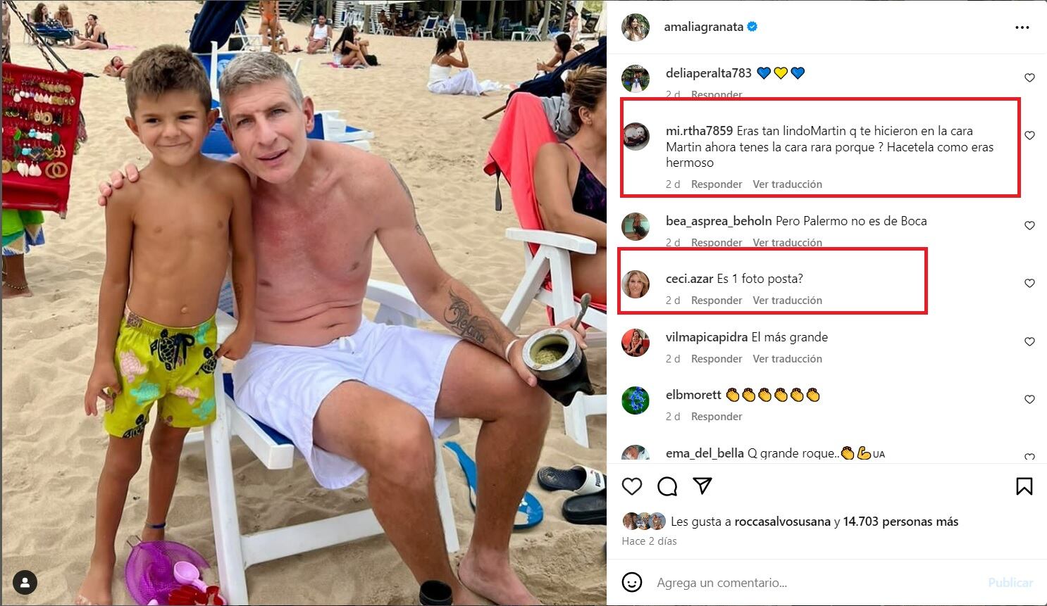 Martín Palermo en una foto que posteó Amalia Granata fue lo más comentado en redes.