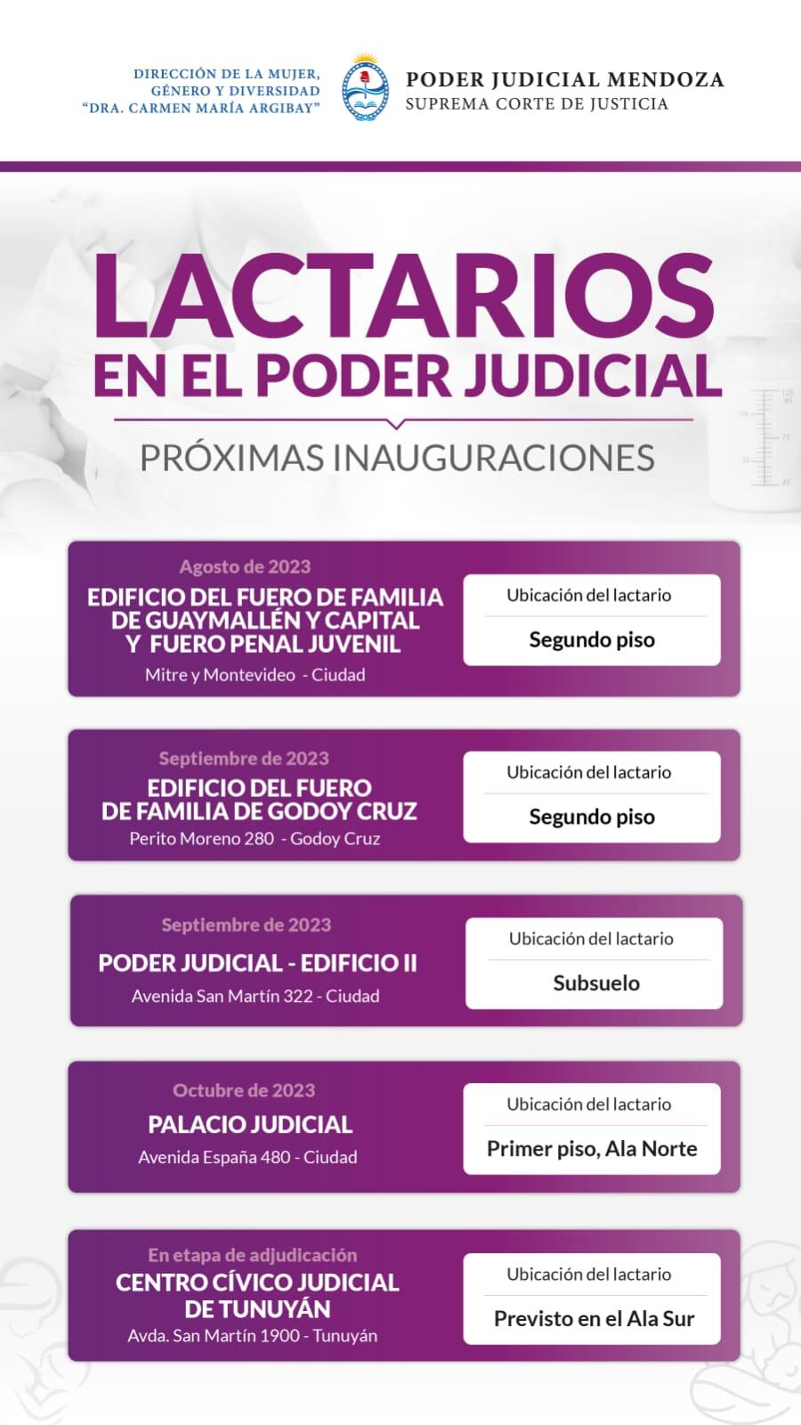 Los edificios del Poder Judicial contarán con espacios para facilitar la lactancia materna