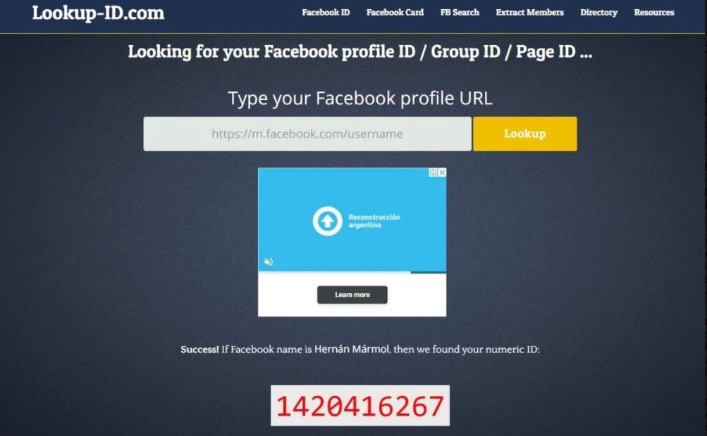 Lookup-ID es una de las páginas que podes utilizar. Foto: Captura.