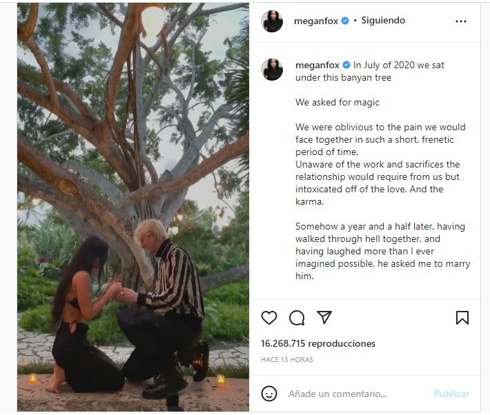 Megan Fox compartió un sentido y profundo mensaje a su futuro esposo.