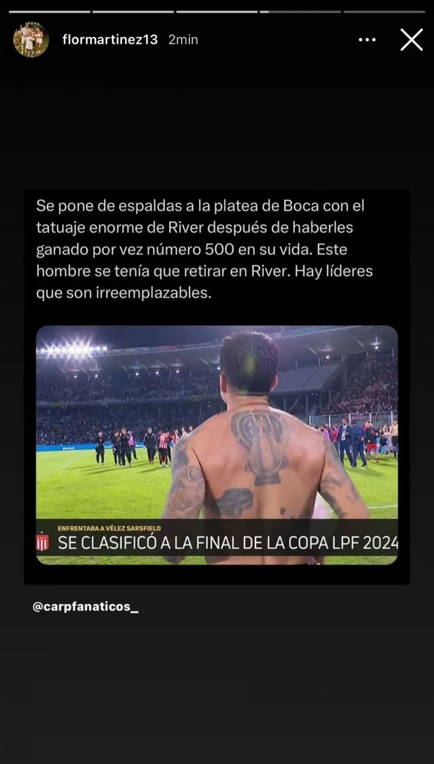 La esposa de Enzo Pérez se acordó de los directivos de River. / Gentileza.