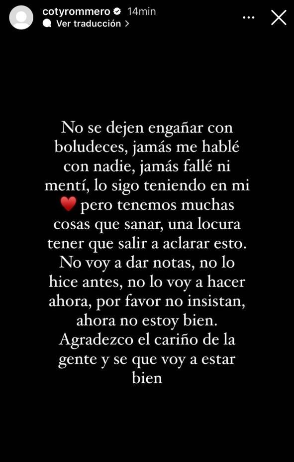 Coti Romero salió a aclarar los rumores treas confirmar su separación de Alexis "El Conejo" Quiroga.