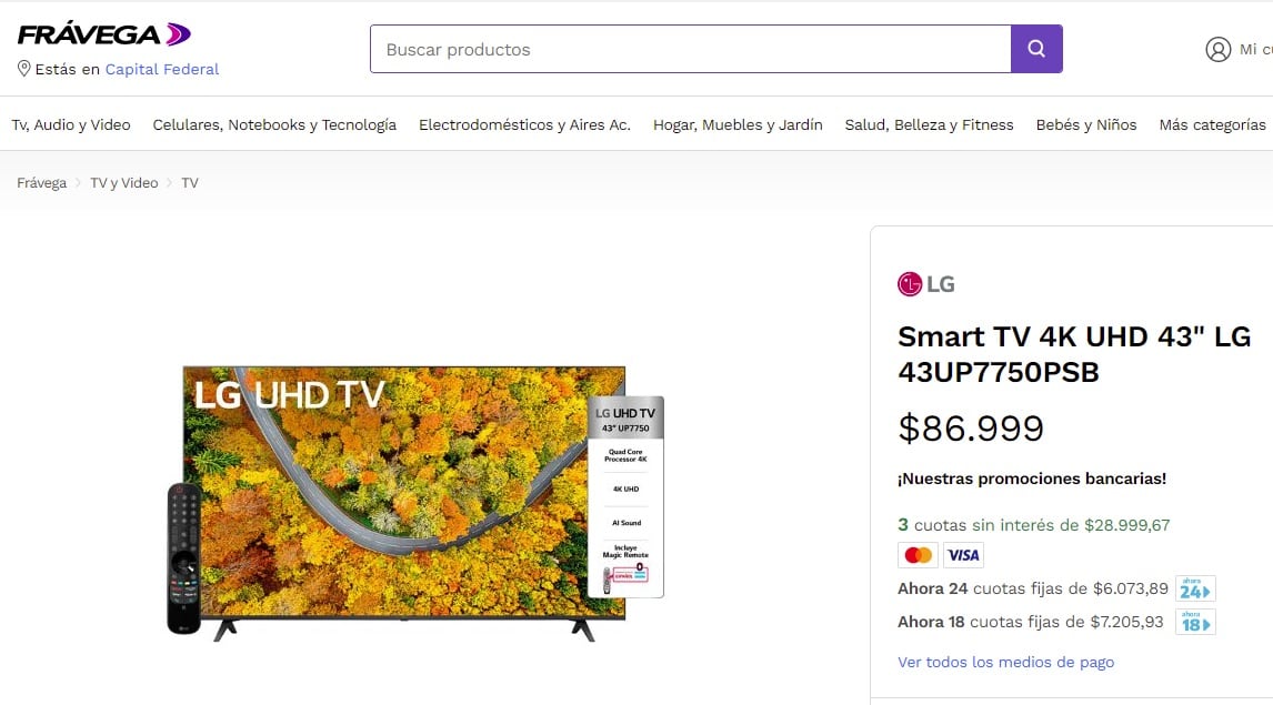 LED Smart TV LG (Frávega)