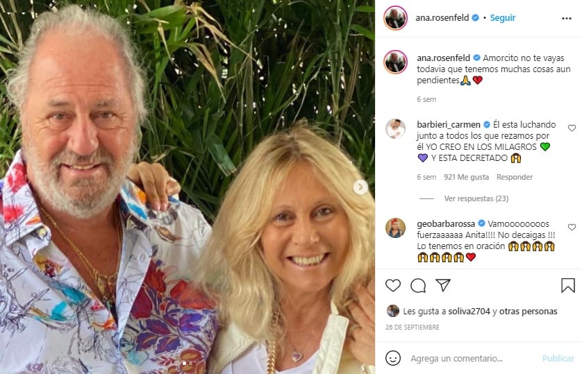 Ana Rosenfeld y el triste mensaje publicado a un mes del fallecimiento de su esposo