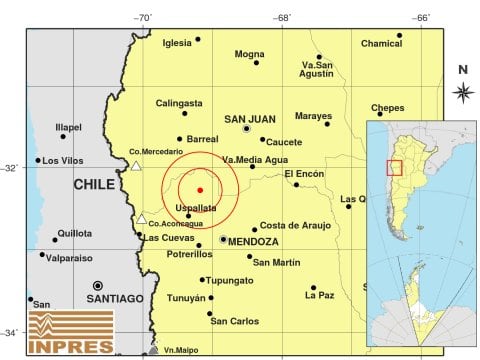 Primer temblor de este martes en Mendoza. Imagen: Inpres