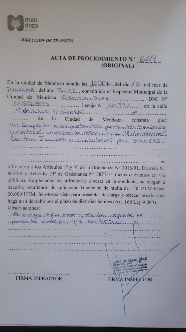 La Ciudad multó a tres agrupaciones por el corte de calles sin autorización